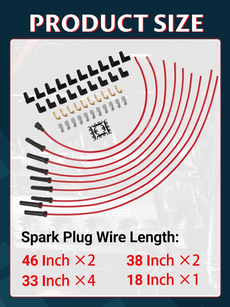 Ntoauto 4040C Spark Plug Wire Set- 8mm - Super Stock Universal with Graphite Core - Red Wire with Red 180 Degree Boots - Image 2